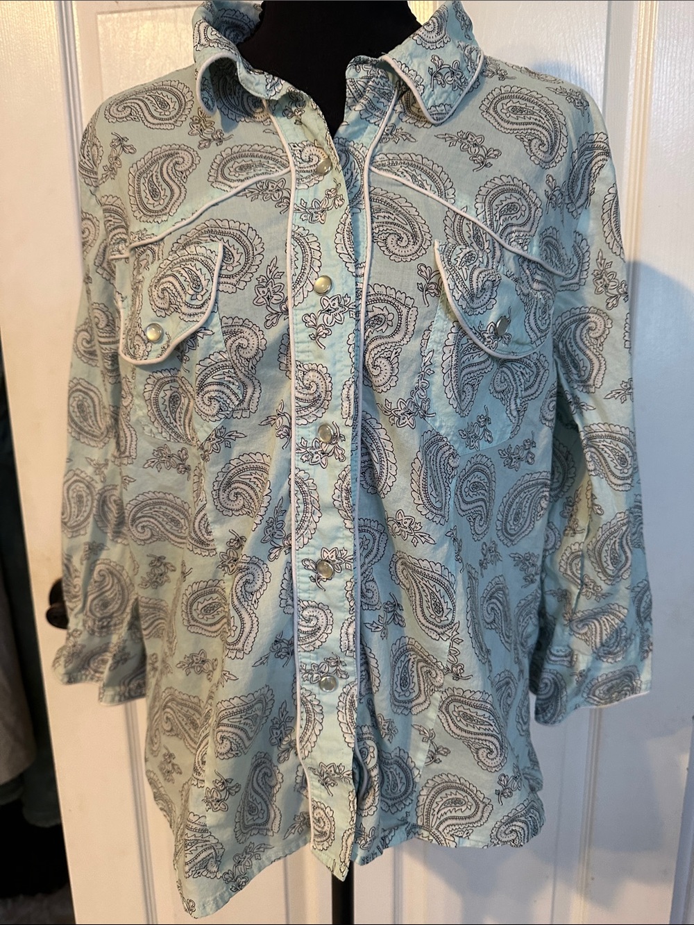 Joseph Mint Paisley Western-Style Button-Down Shirt 100% Cotton